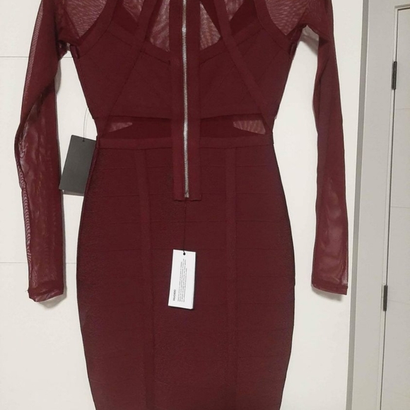 Guess BNWT ls Karina mesh bandage dress maroon size xsmall - Picture 7 of 9
